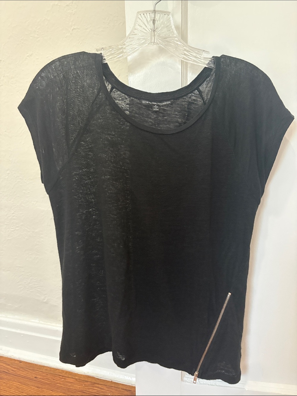 W118 by Walter Baker Black Short Sleeve Tee with Angled Side Zip